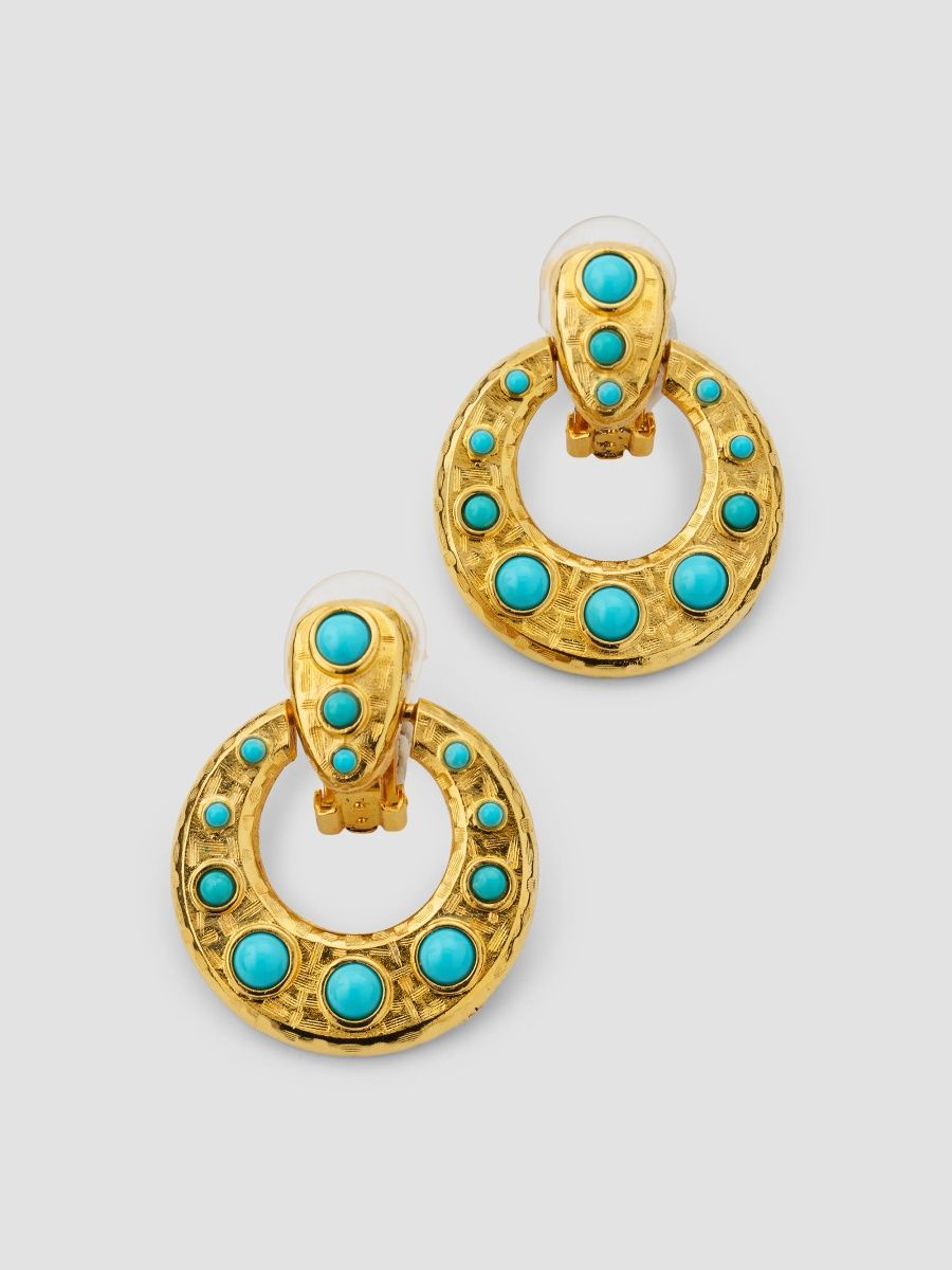 Kenneth Jay Lane Women's 18K Gold-Plated Turquoise Cabochon Doorknocker Clip-On Earrings - Turquoise