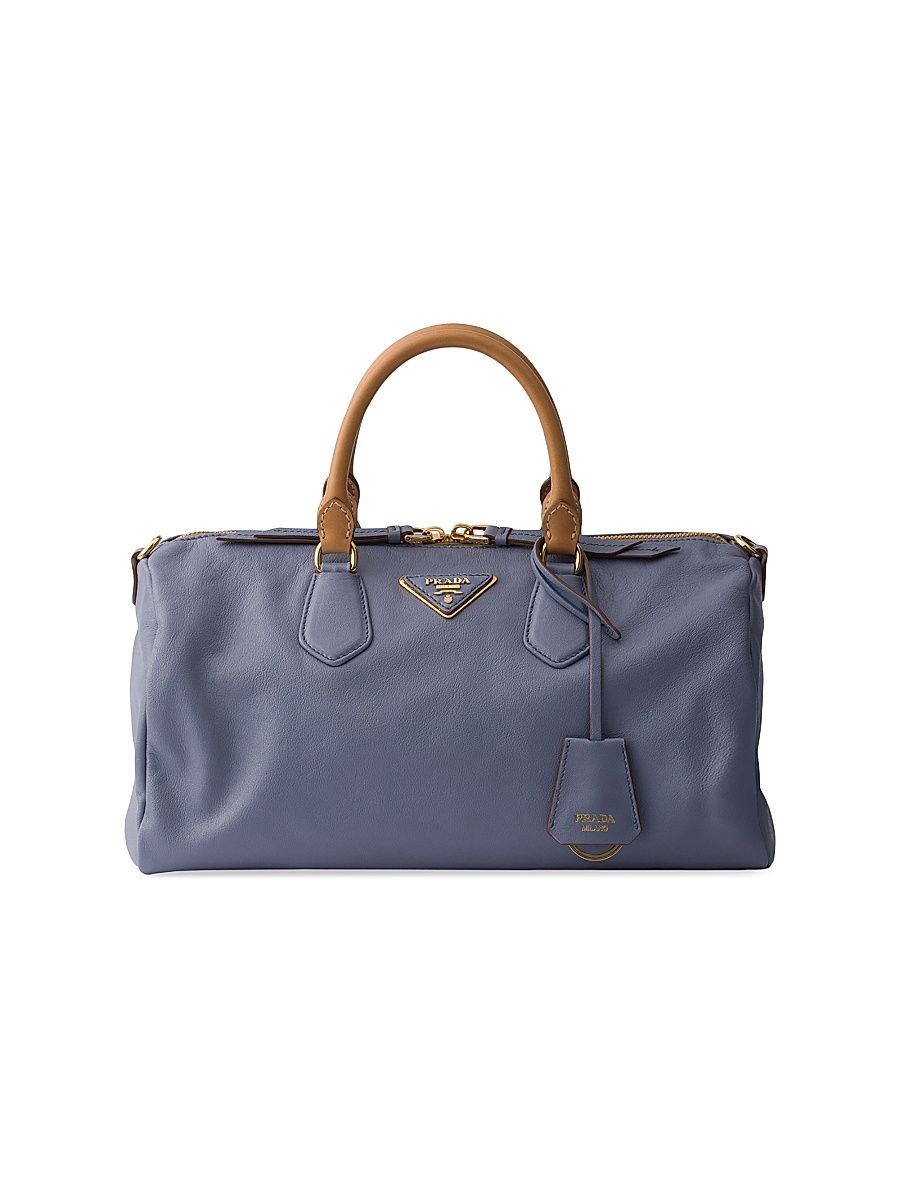 Women's Large Leather Top-Handle Bag - Blue