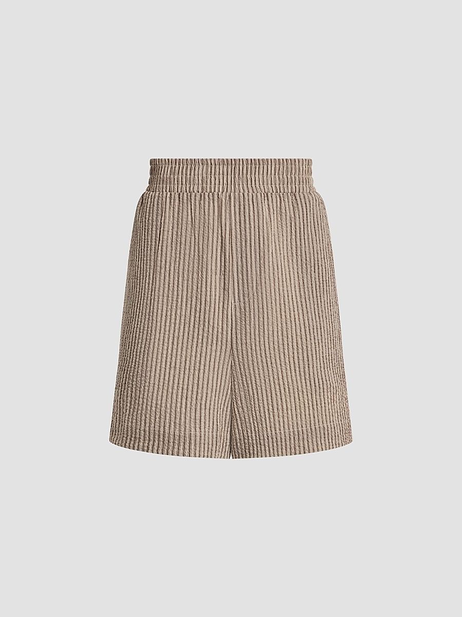 Women's Darina Striped Stretch-Cotton Seersucker Shorts - Birch Taupe Stripe - Size Large