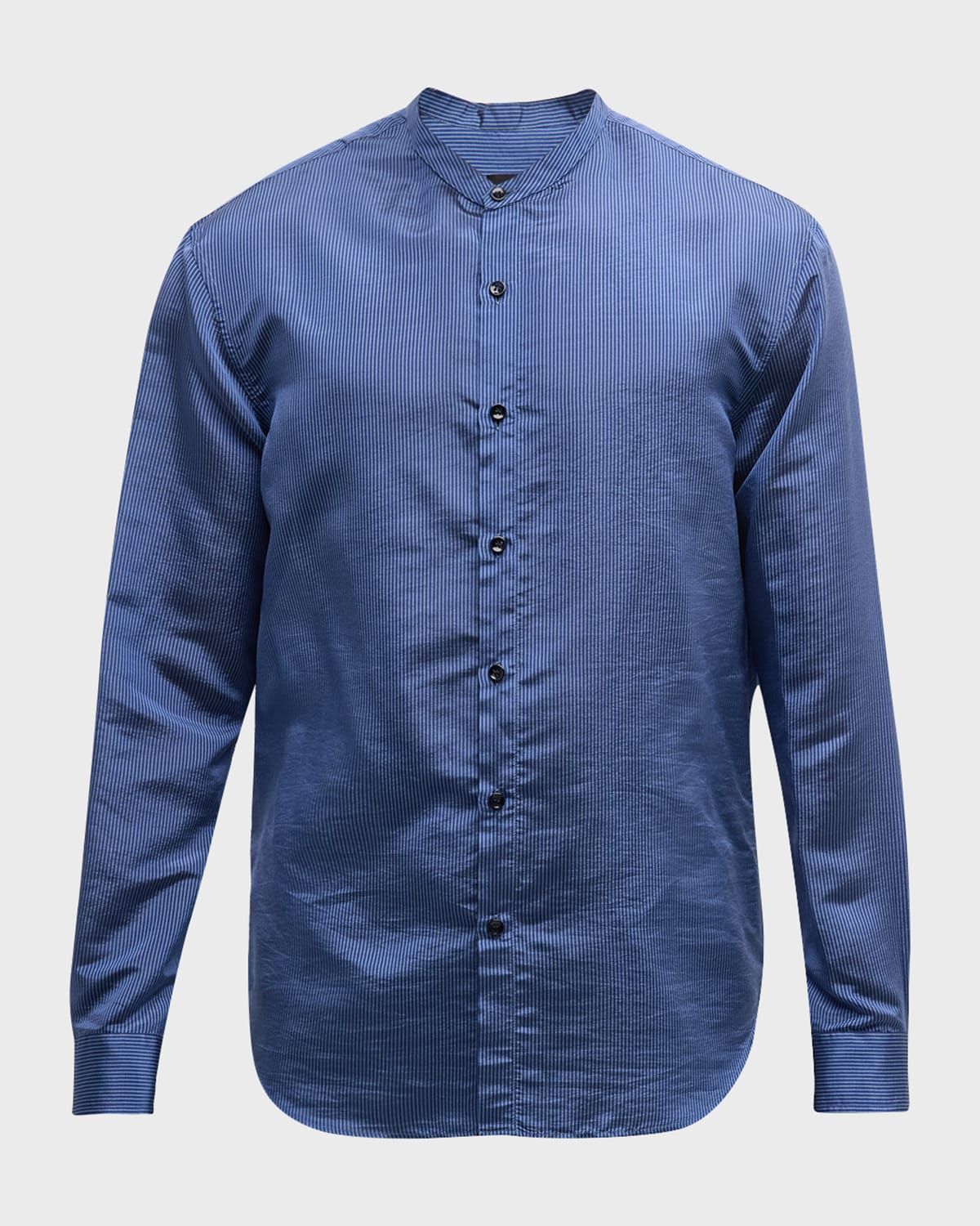 Men & apos;s Striped Band-Collar Sport Shirt