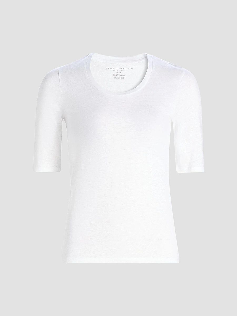 Majestic Filatures Women's Scoopneck Stretch Linen Top - Blanc - Size Large