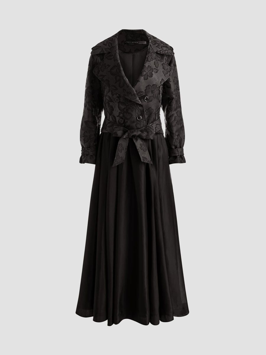 ALICE + OLIVIA Women's Nevada Floral Double-Breasted Trench Coat - Black - Size XL