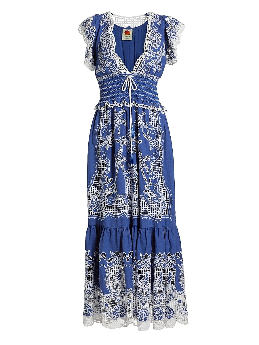 Women's Romantic Richelieu V-Neck Maxi Dress - Blue - Size XL