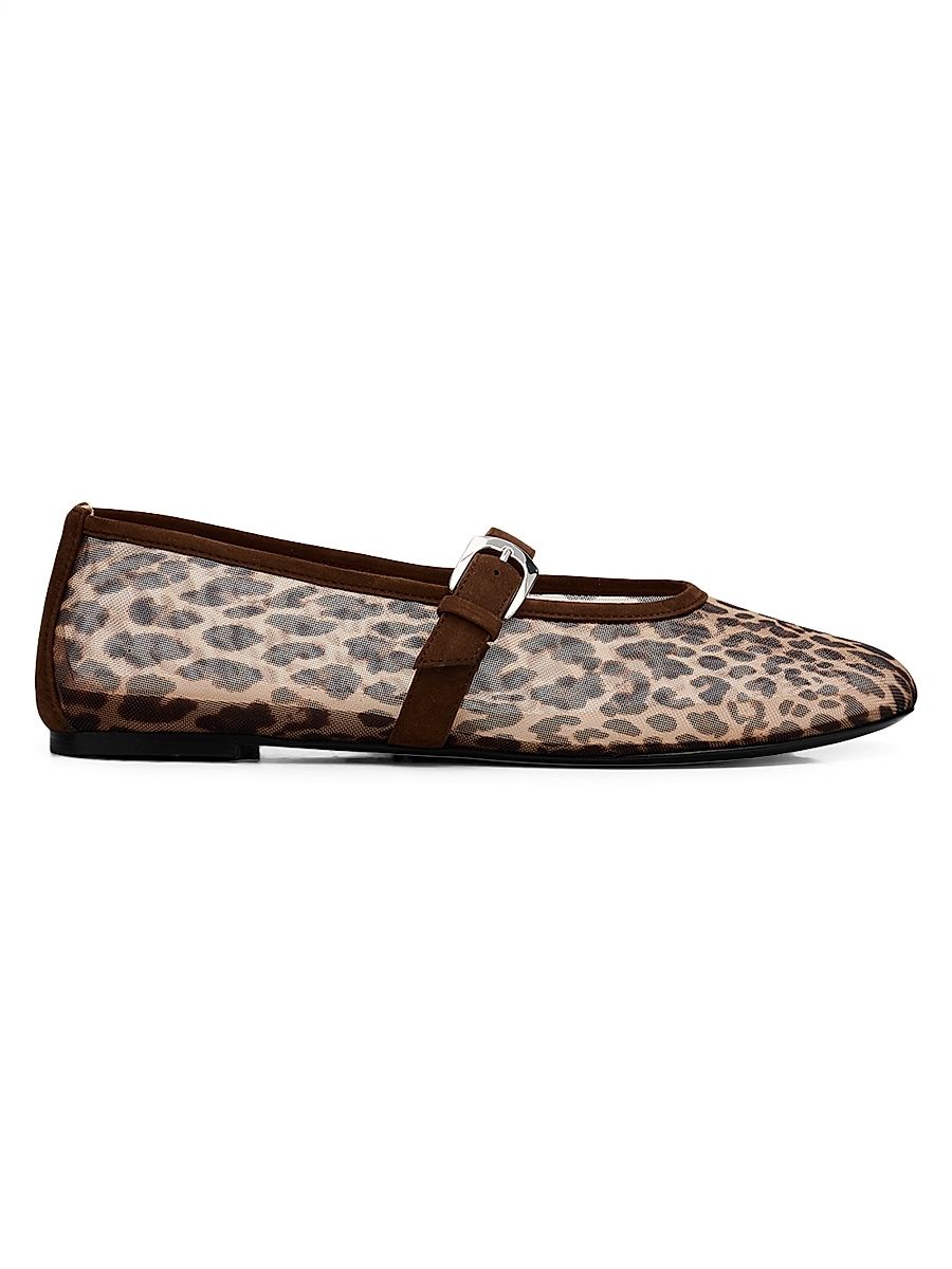 Women's Sai Bareitall Leopard-Print Mesh Mary Jane Flats - Classic Cigar - Size 9.5
