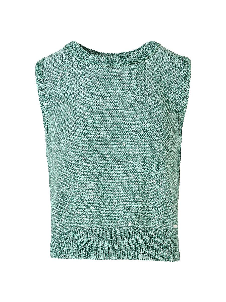Women's Micro Sequin Linen-Blend Shell - Tourmaline - Size 14