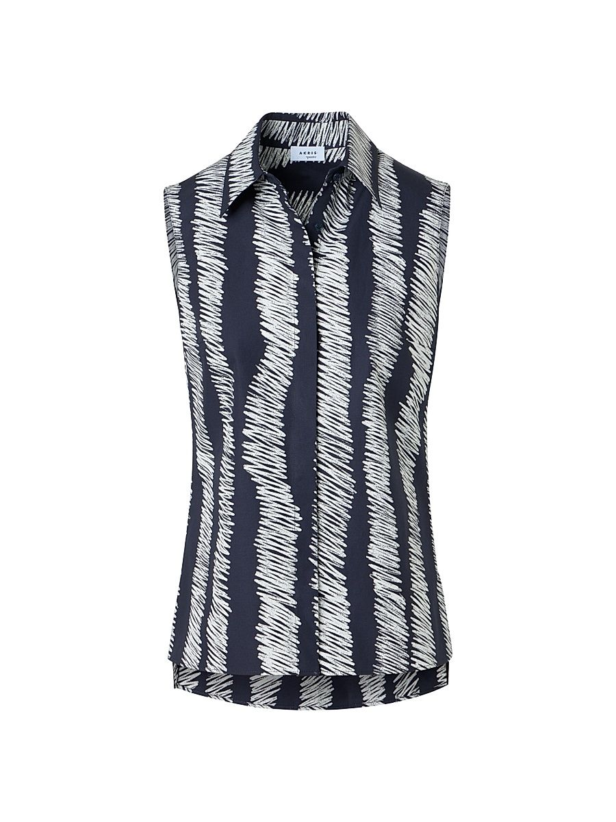 Women's Scribble Cotton Poplin Sleeveless Blouse - Black Cream - Size 16