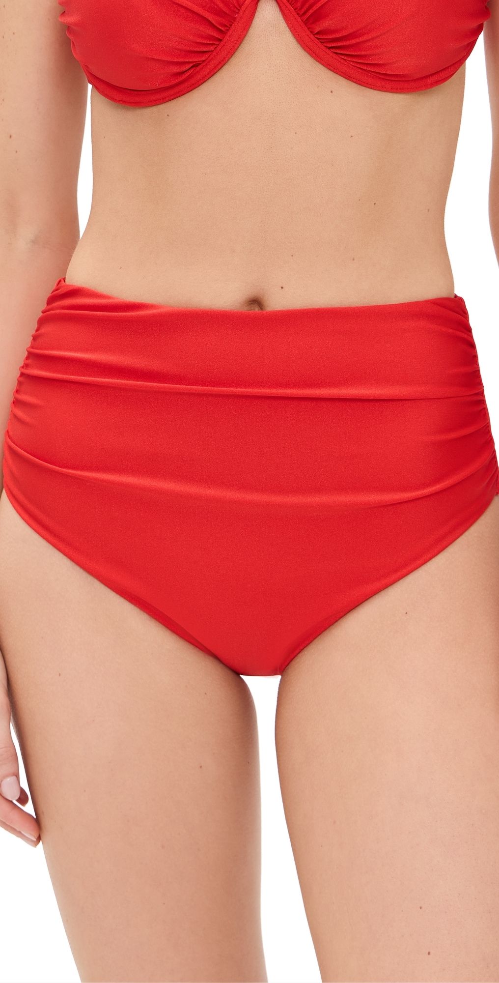 SIMKHAI Teya High Waisted Ruched Bikini Bottoms Fiery Red M
