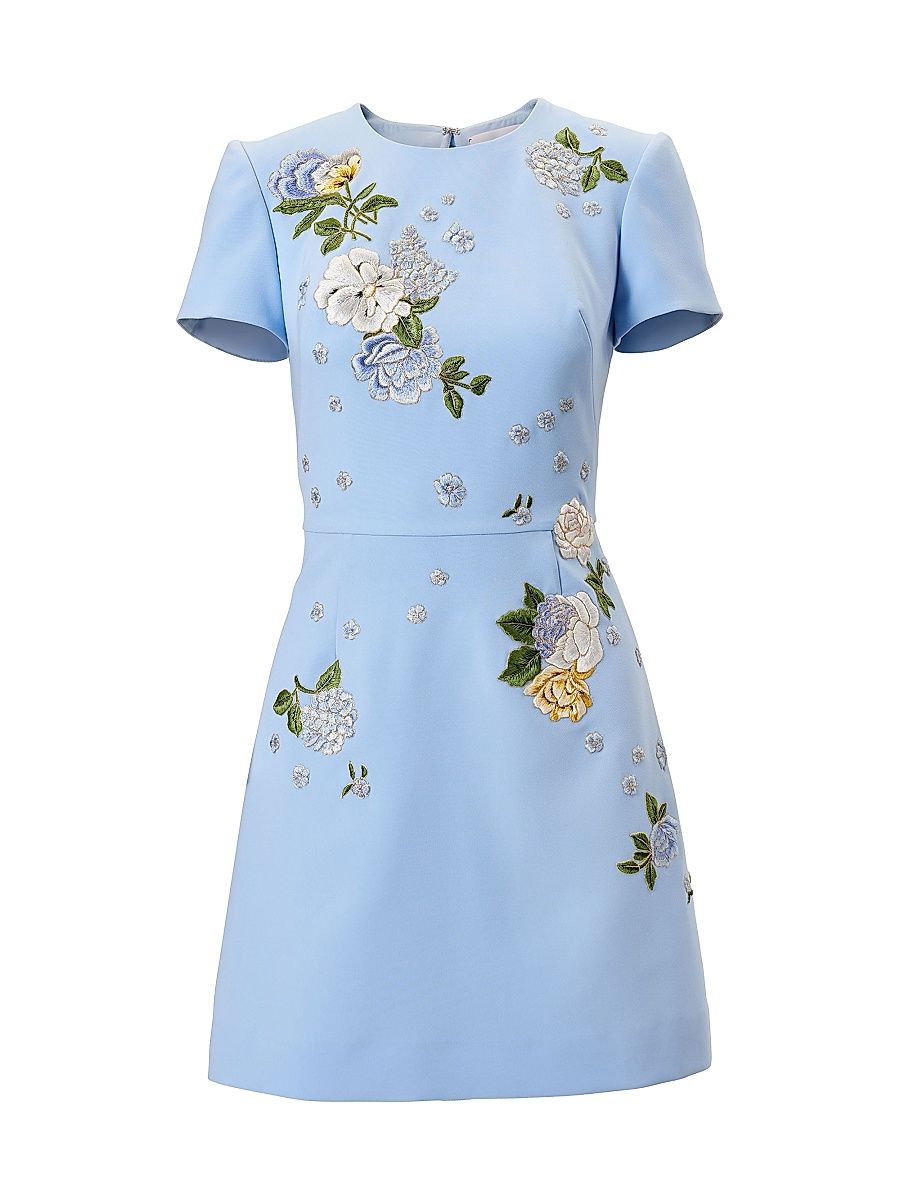 Women's Cabana Bow Back Embroidered Short-Sleeve Minidress - Cloudy Blue - Size 12