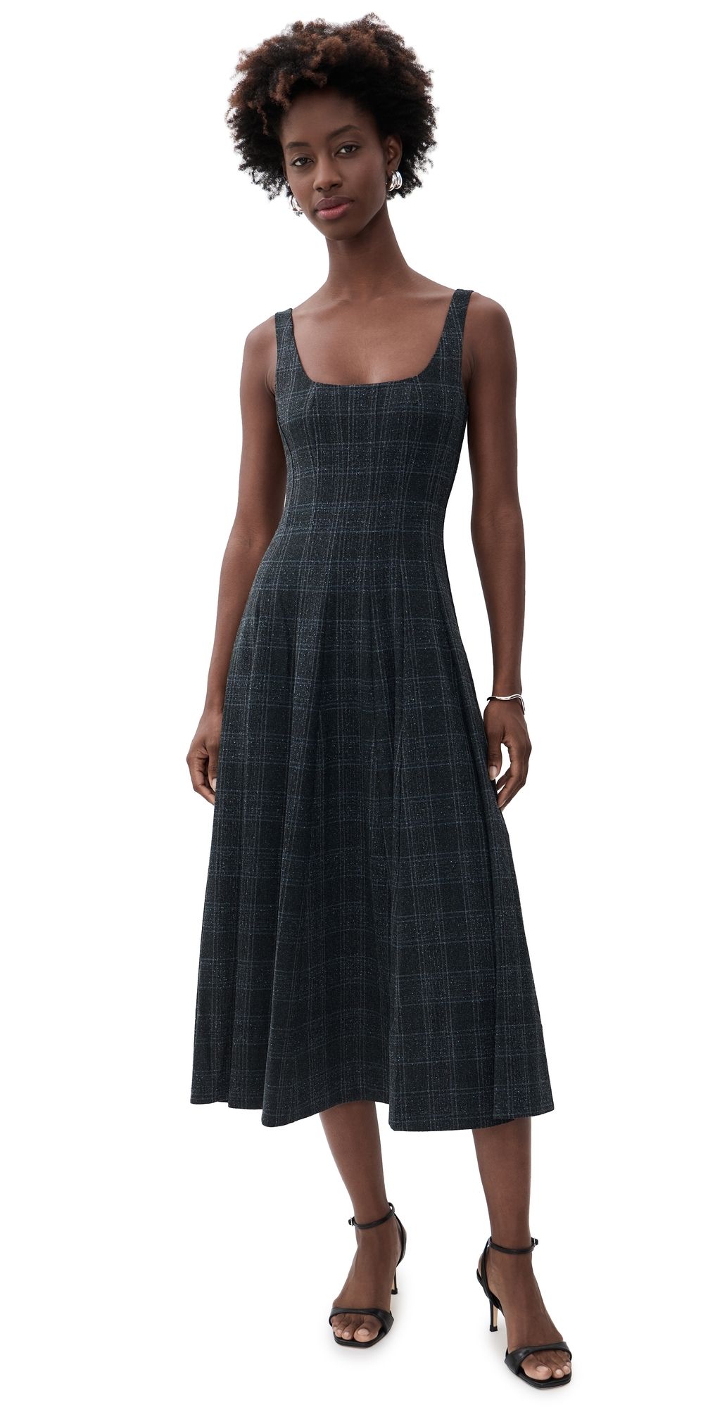 STAUD Wells Dress Ink Blue Plaid 12