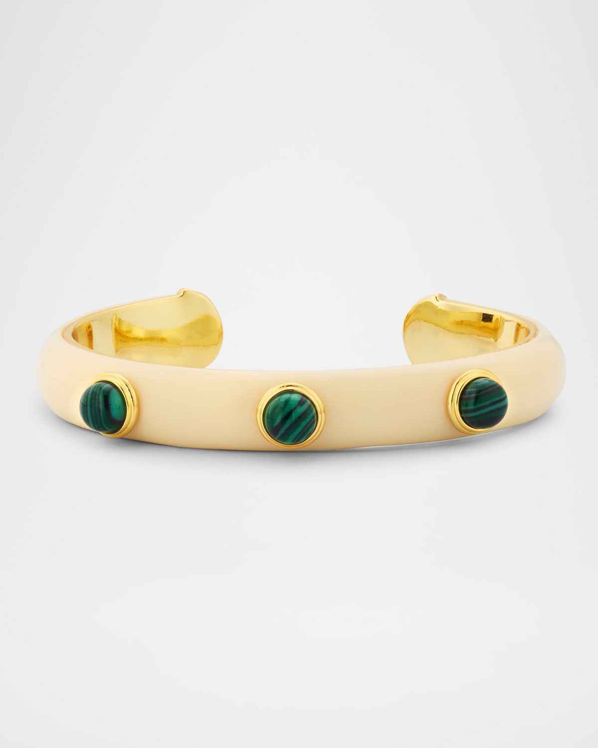 Ivory Enamel Open Cuff Bracelet with Malachite