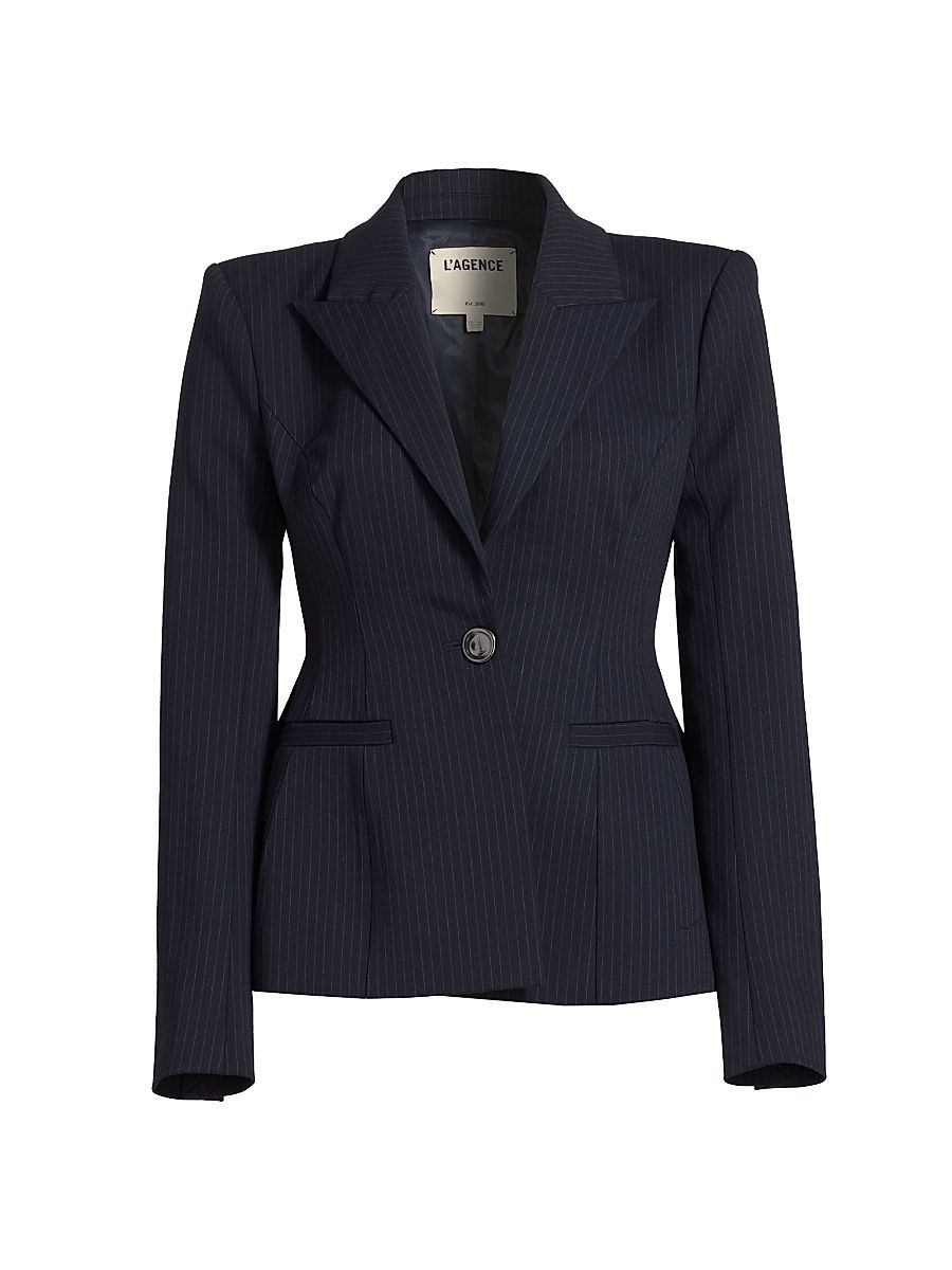Women's Therese Cinched Waist Blazer - Midnight Ivory Pinstripe - Size 14
