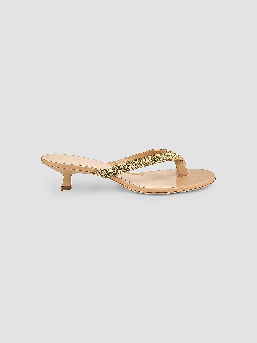 Women's 40MM Beaded Leather Thong Sandals - Gold Leaf - Size 7