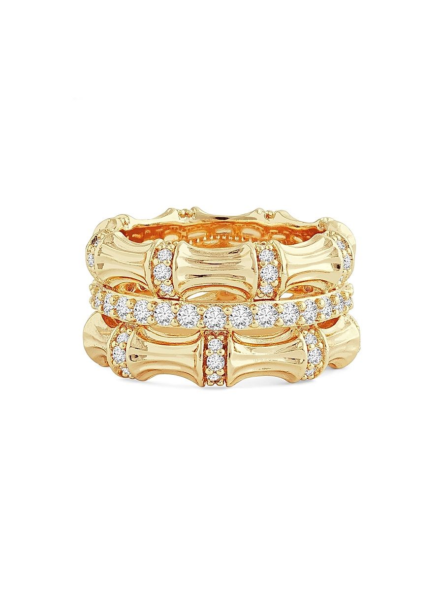 Women's Bamboo 18K-Gold-Plated & Cubic Zirconia Stacking Ring - Gold - Size 8