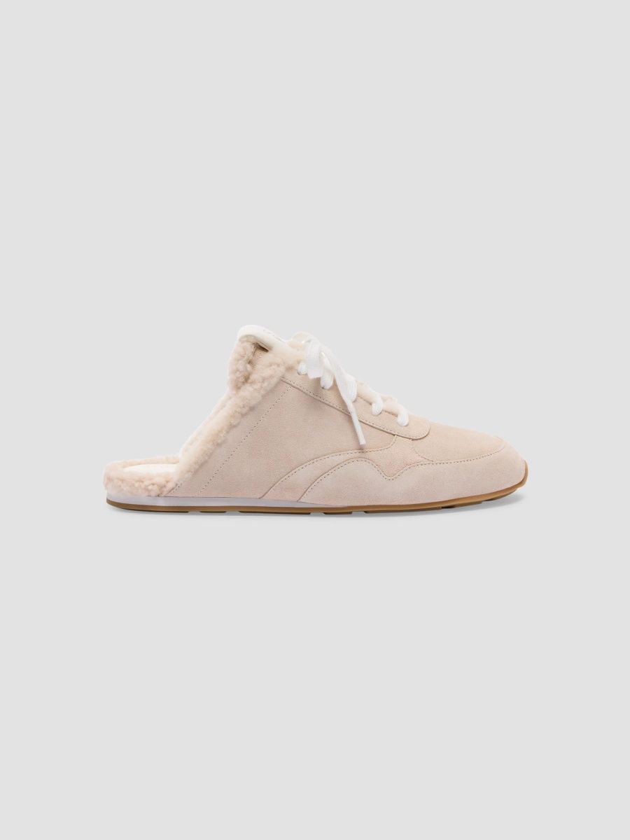 Stuart Weitzman Women's Bond Suede & Shearling Lace-Up Mules - Oat - Size 5