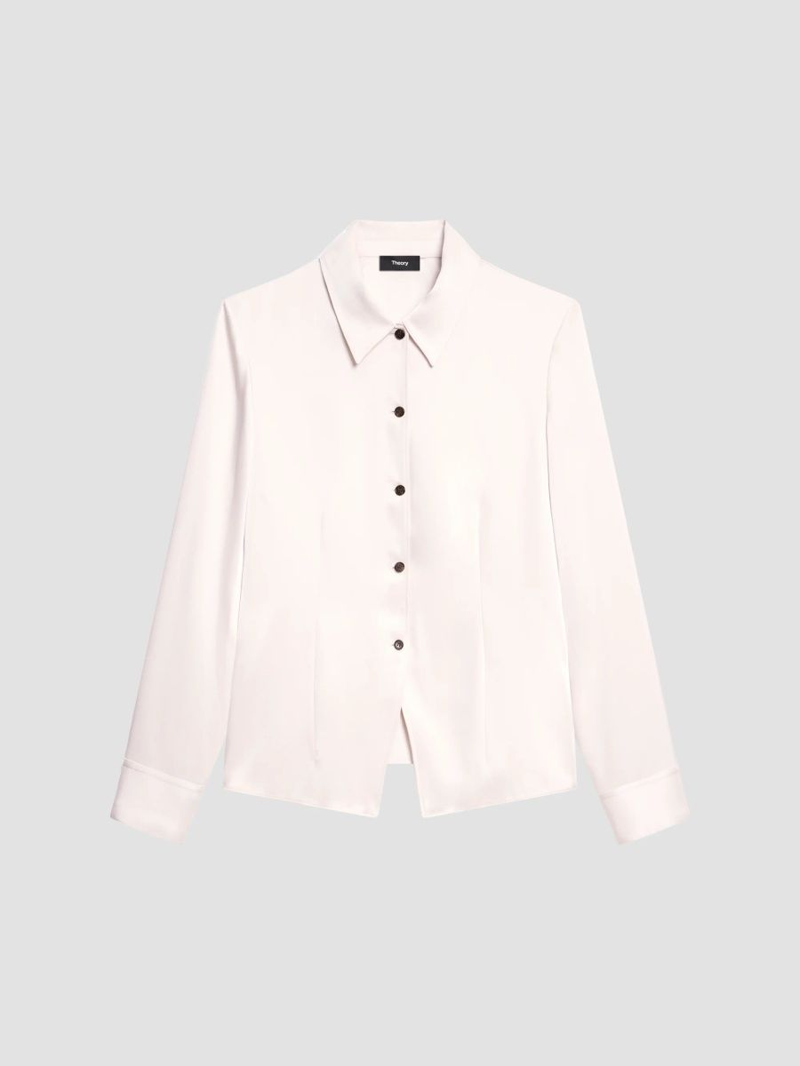 Theory Women's Tailored Satin Cutaway Shirt - Bright Pewter - Size XS
