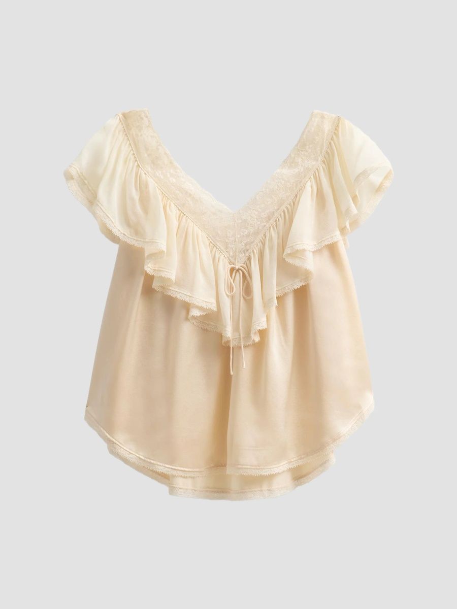 DÔEN Women's Yadira Silk Ruffle Top - Candlelight - Size XS
