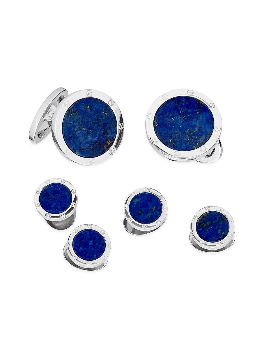 Men's 6-Piece Rivet Sterling Silver & Lapis Stud & Cufflink Set - Blue