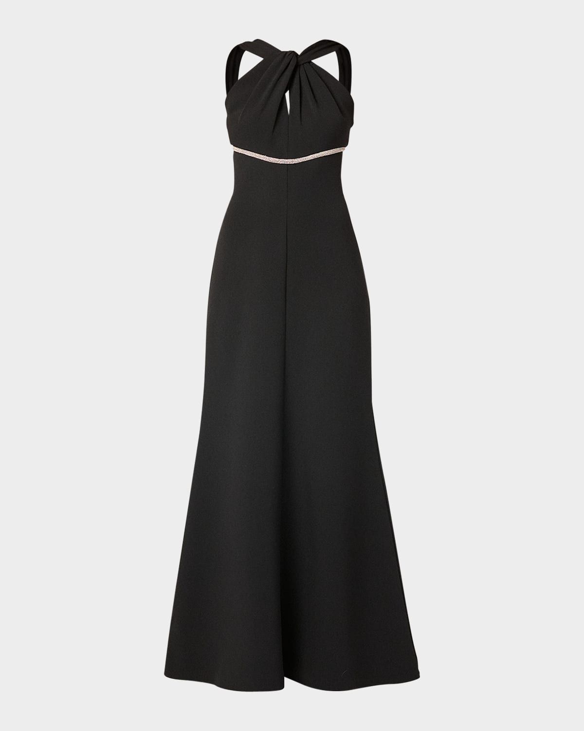 Baker Crystal-Embellished Halter Gown