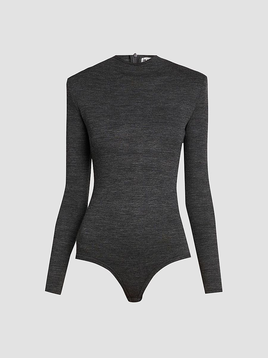 Women's Shoulder Pad Wool Jersey Bodysuit - Antracite - Size XS
