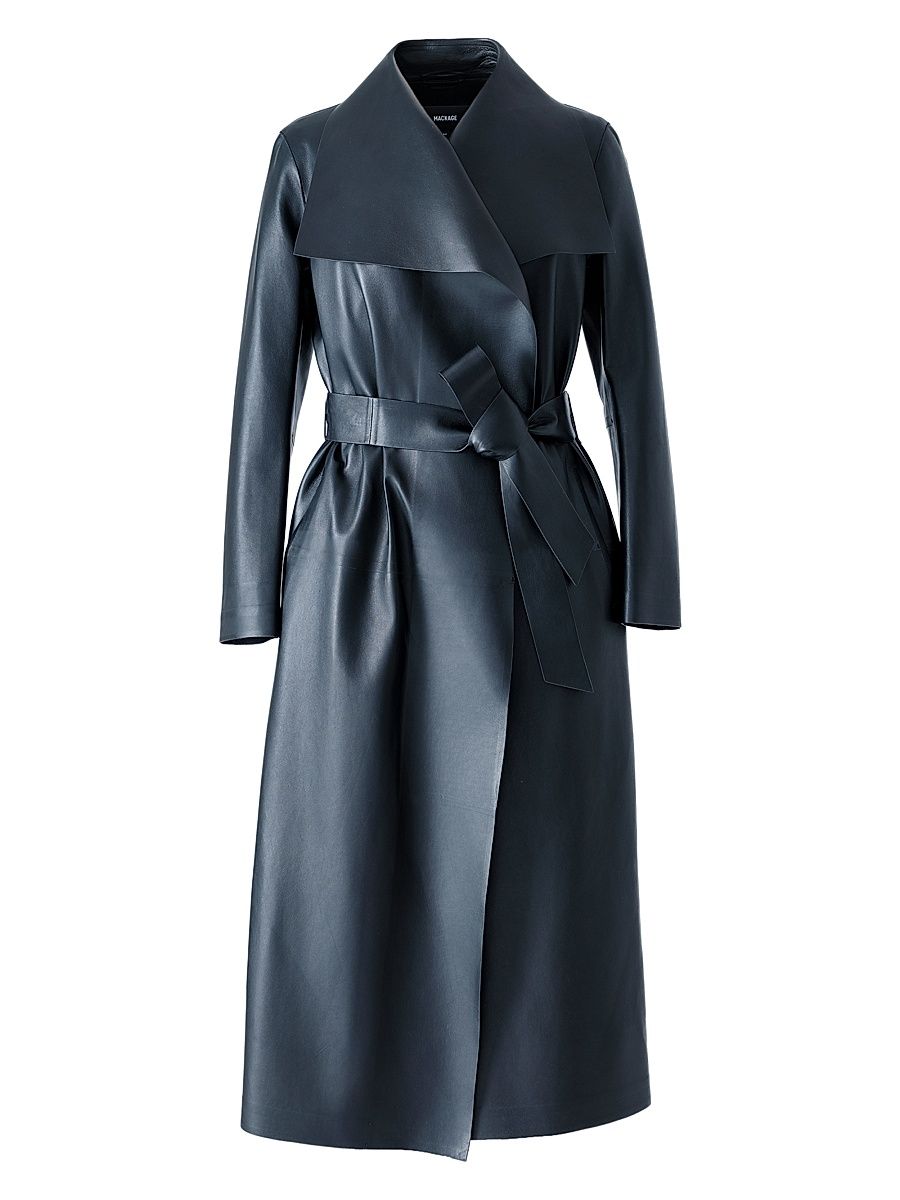 Women's Mai Leather Waterfall Maxi Wrap Coat - Black - Size Large