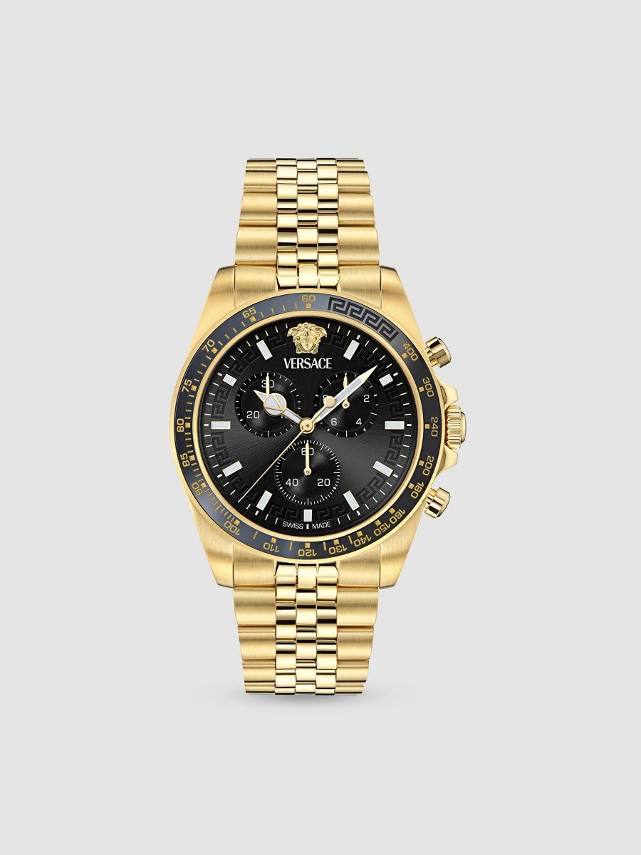 Versace Men's Greca Chrono Wave Goldtone IP Stainless Steel Bracelet Watch/43MM - Yellow Gold