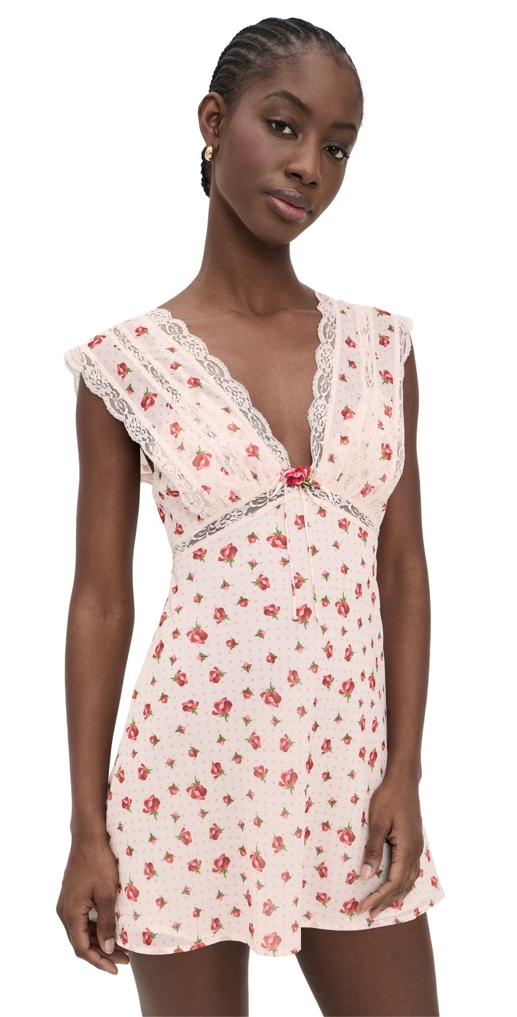 For Love & Lemons Leah Mini Slip Dress Cream L