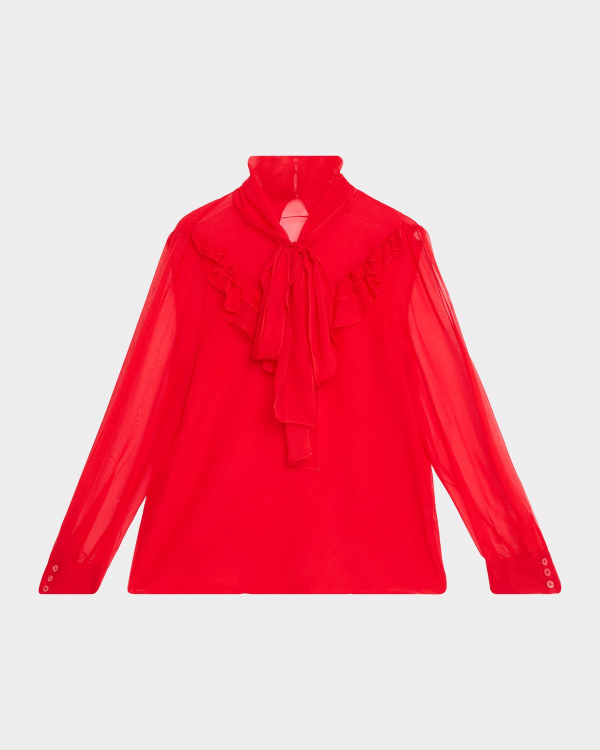 Bow Turtleneck Ruffled Silk Top