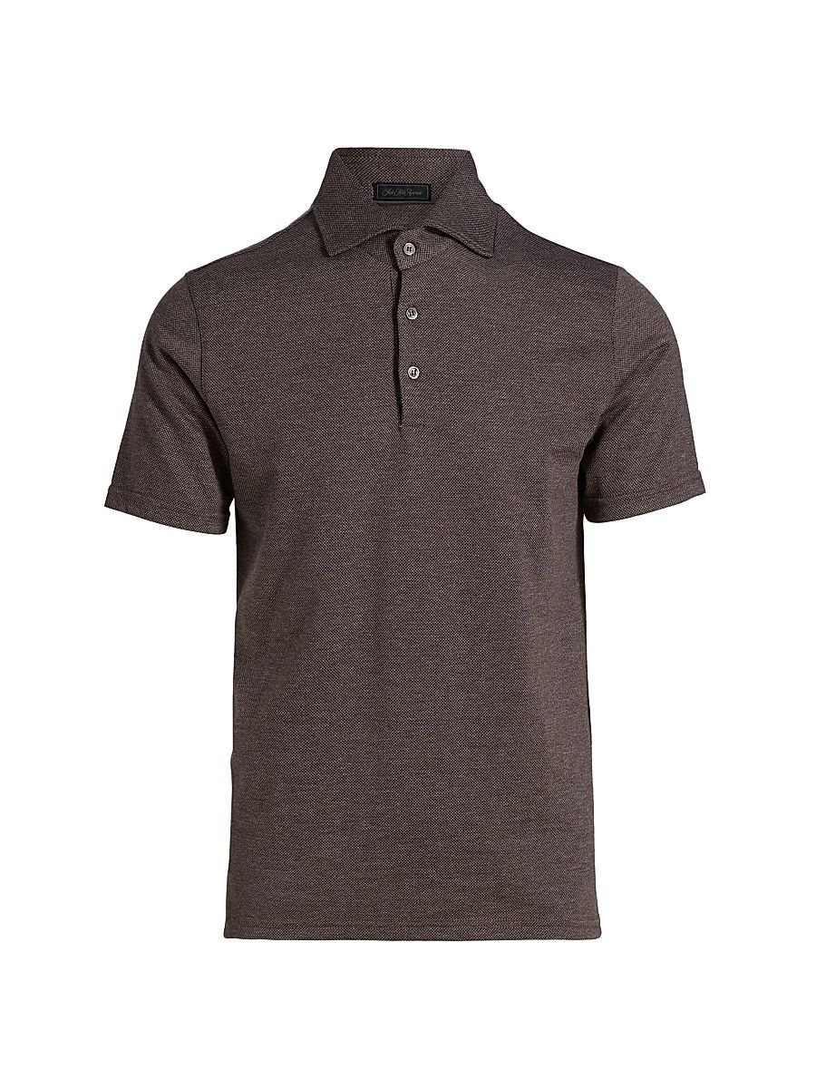 Men's COLLECTION Birdseye Short-Sleeve Polo Shirt - Brown - Size Small