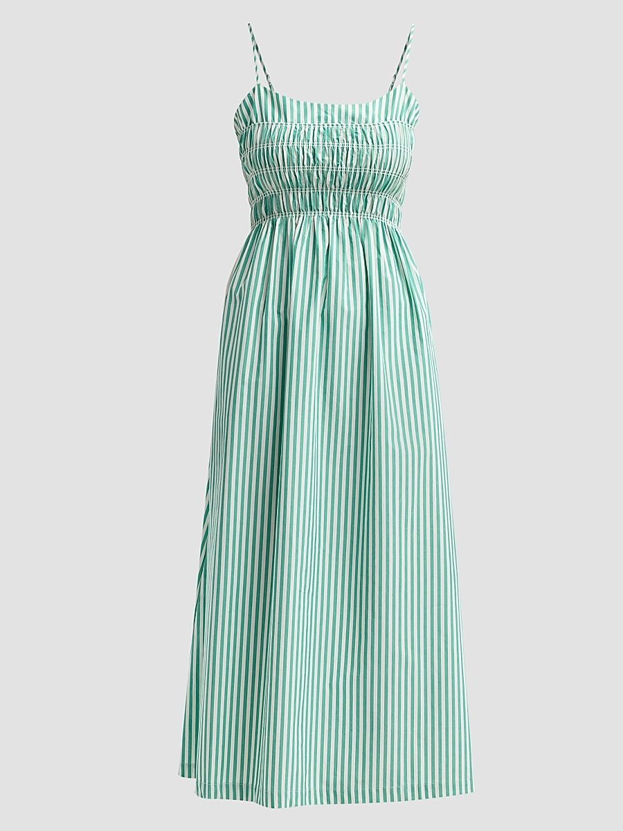 Women's Primrose Stripe Smocked Midi Dress - Emerald Stripe - Size XS