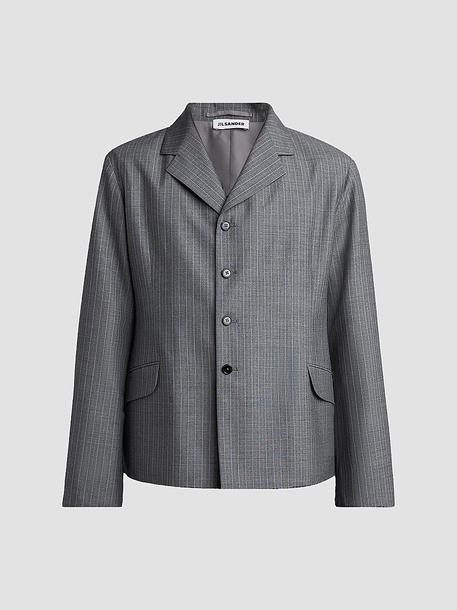 Men's Pinstripe Check Wool Jacket - Koala - Size 44