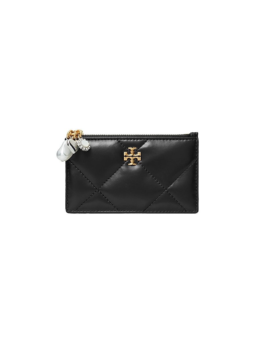 Women's Kira Diamond Quilted Charm Card Case - Black