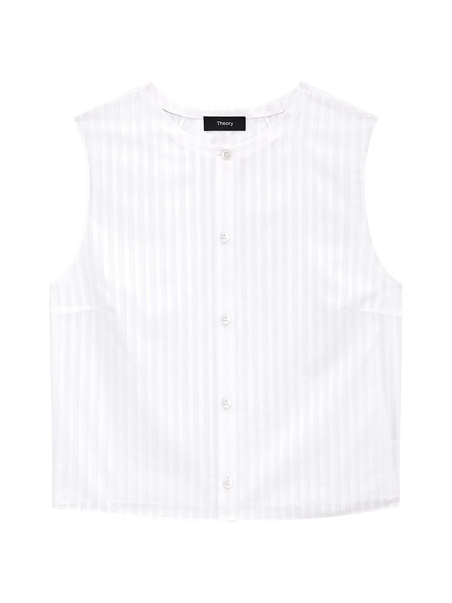 Women's Striped Crop Sleeveless Shell - White - Size XL