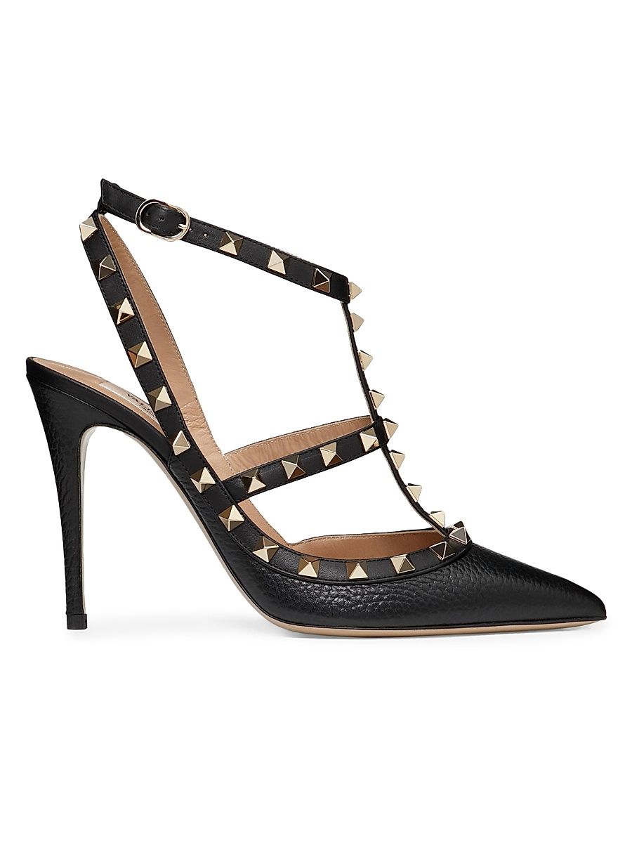 Women's Rockstud Ankle Strap Pumps 100 MM - Black - Size 11.5