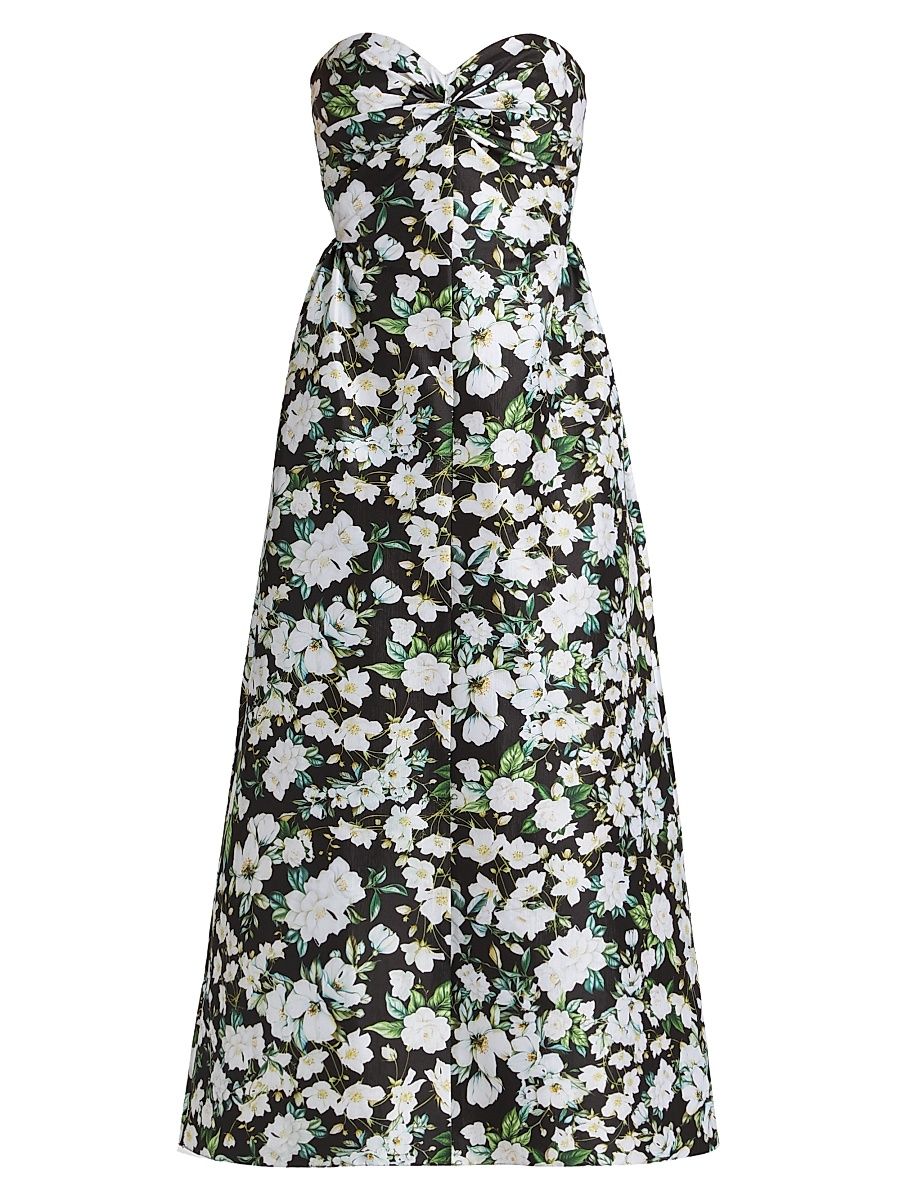 Women's Rose Floral Taffeta Midi-Dress - Black - Size 12