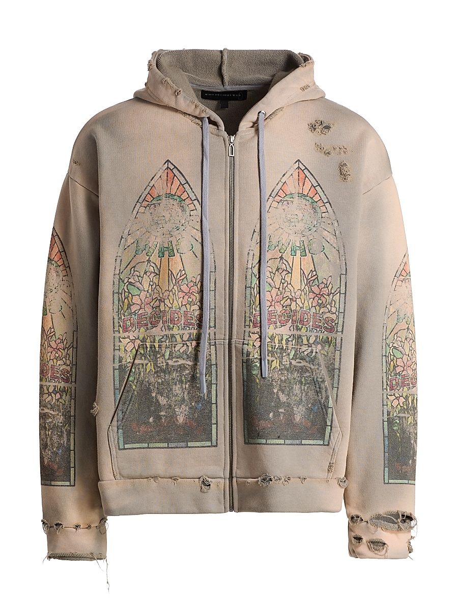 Men's Faded Zip-Front Hoodie - Vintage Grey - Size XXXL