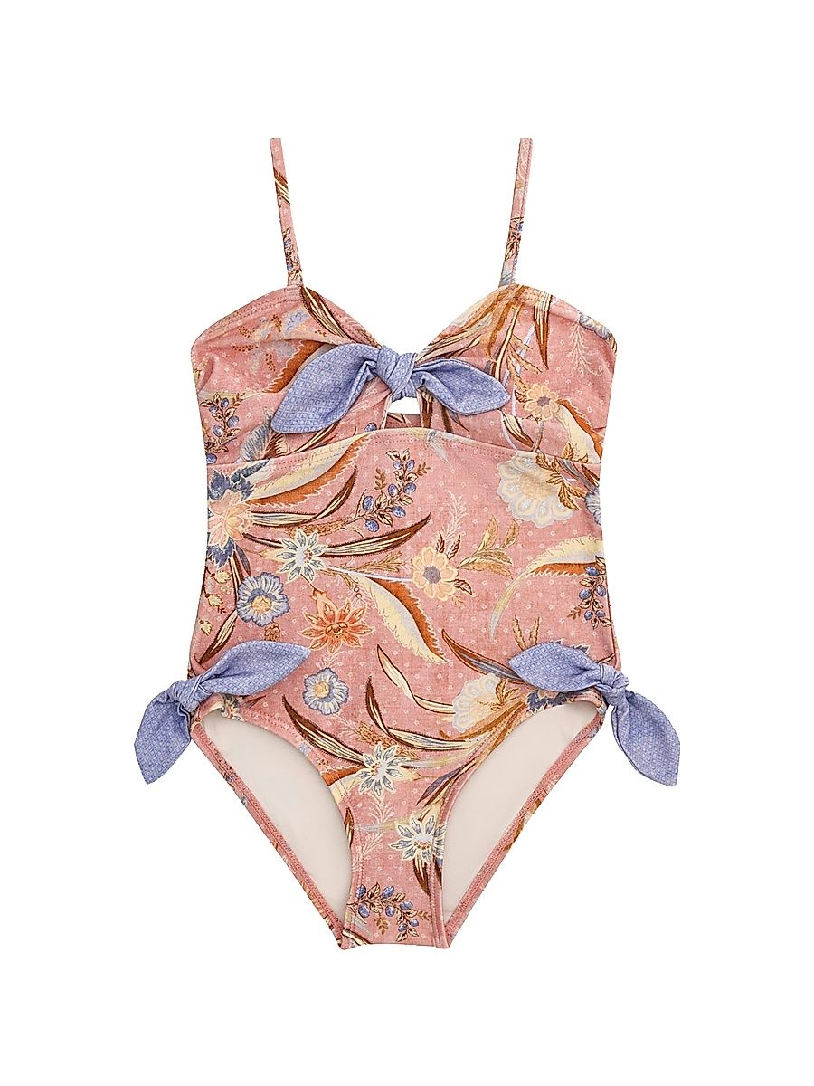 Little Girl's & Girl's Indra Tie-Front One-Piece Swimsuit - Pink Scarf Floral - Size 1 (Child)