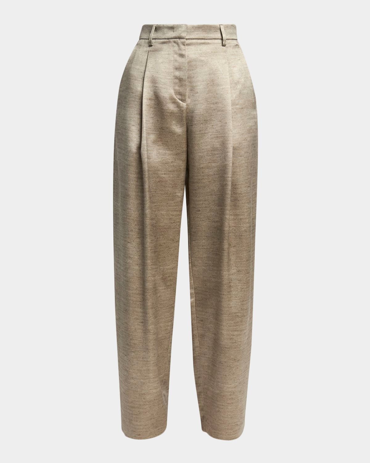Pleated Silk Straight-Leg Trousers