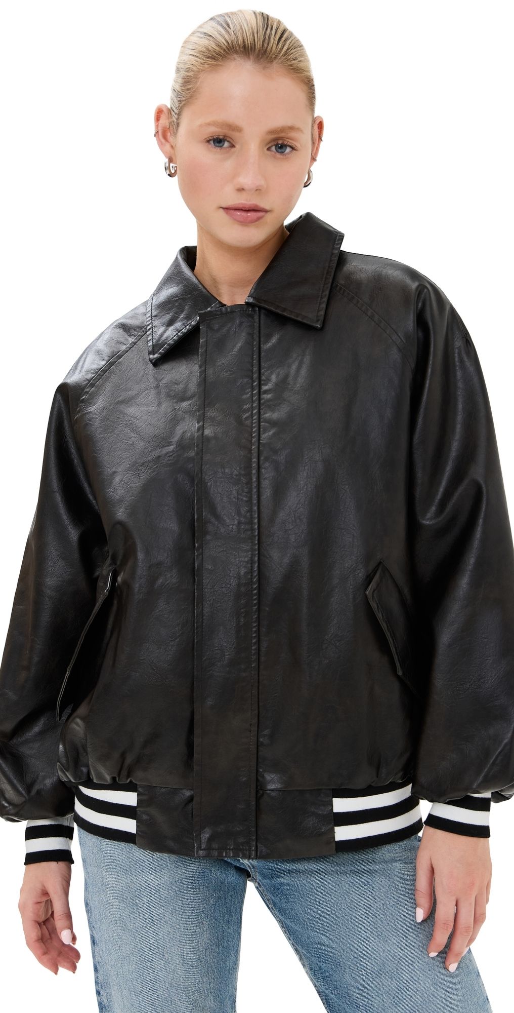 Lioness Hailey Faux Leather Bomber Jacket ONYX M