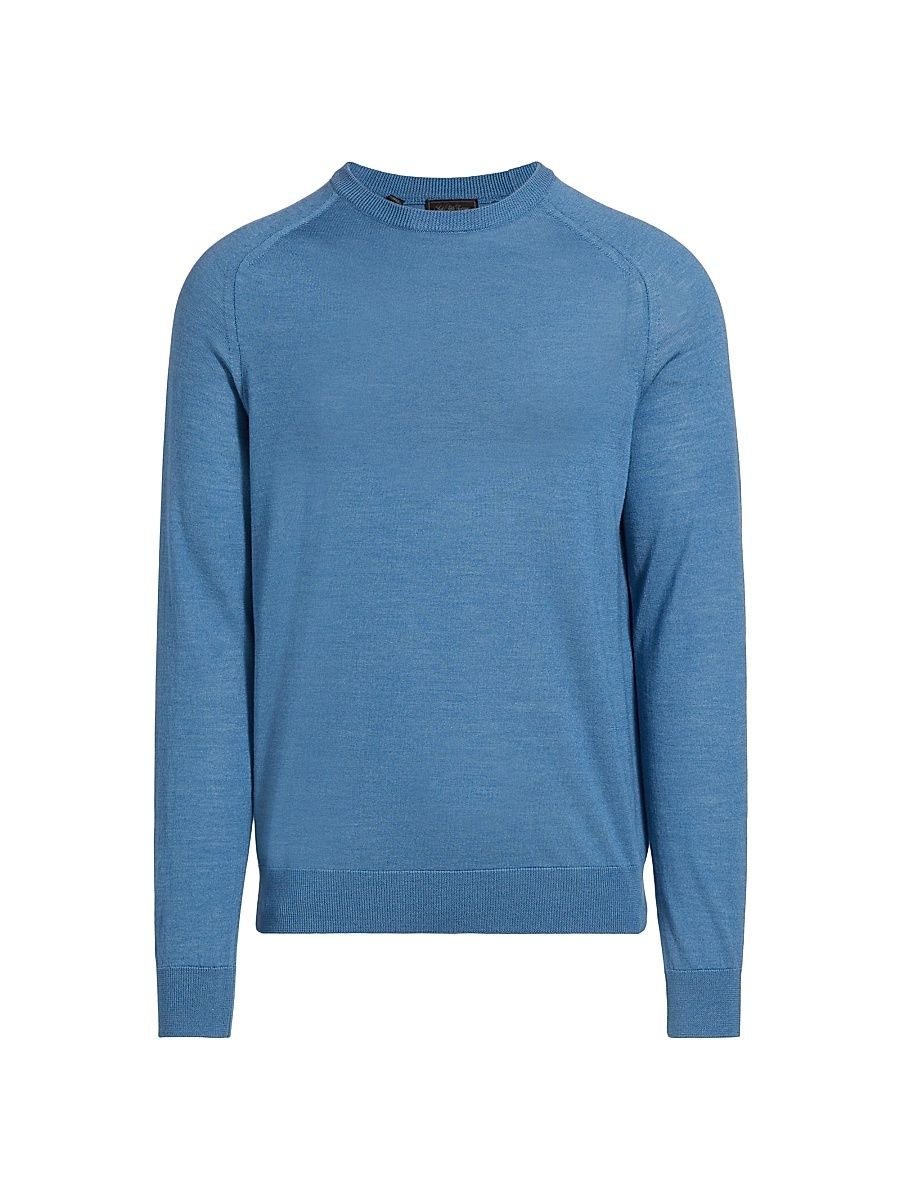 Men's COLLECTION Wool-Silk Lightweight Crewneck Sweater - Mediumblue - Size XL