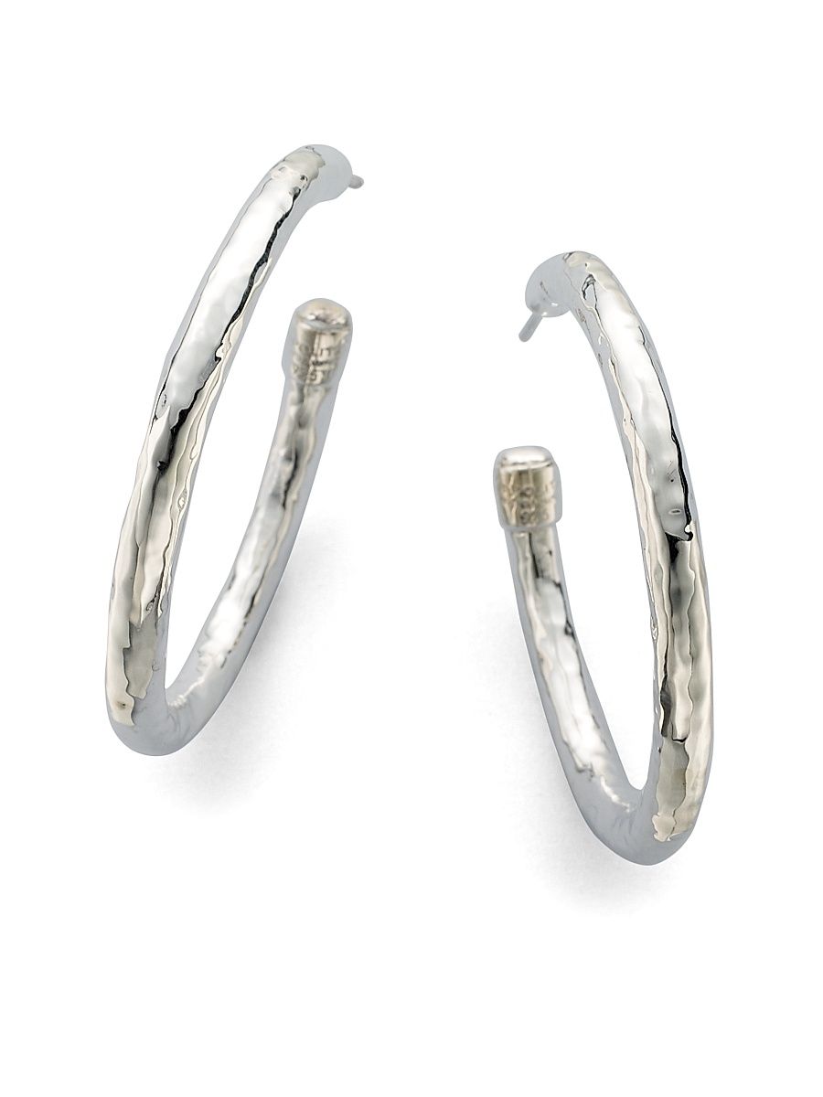 Women's Classico Medium Sterling Silver Hammered Hoop Earrings - Silver