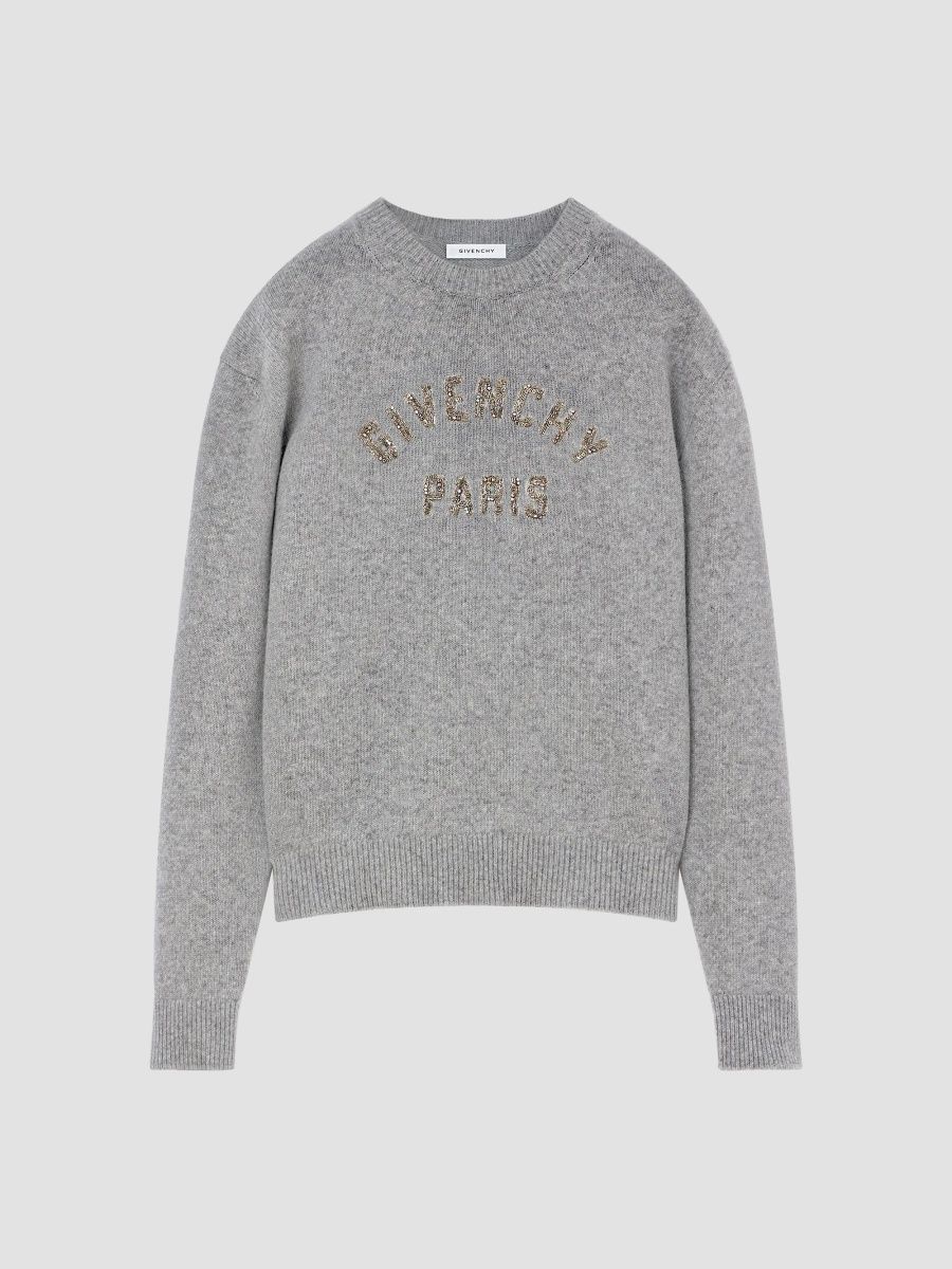 Givenchy Men's Sweater in Wool and Cashmere with Sequins - Light Grey Melange - Size XXL