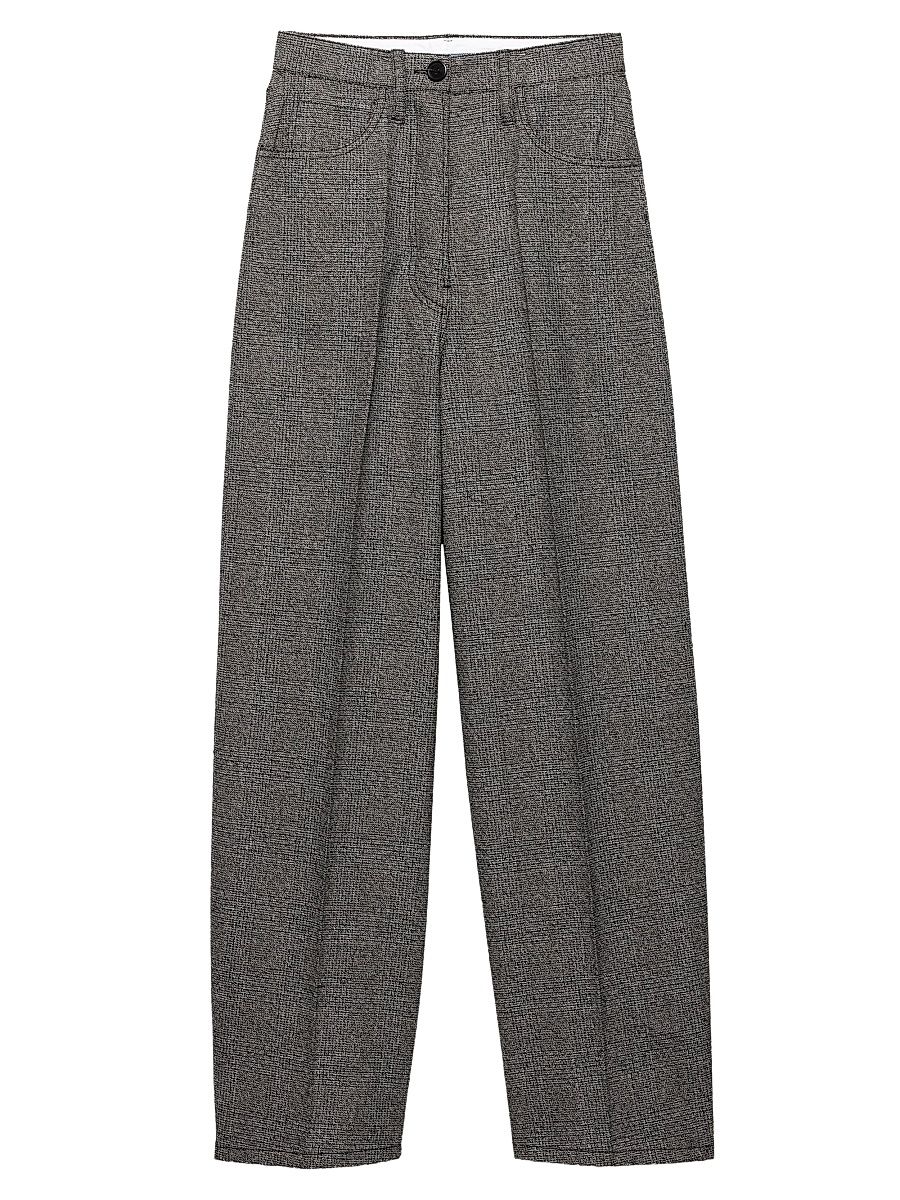 Women's Prince of Wales Check Mouliné Wool Pants - Grey - Size 10