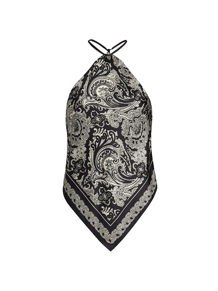 Women's Audrey Paisley Silk Halterneck Camisole - Black Ivory Paisley Scarf - Size Medium