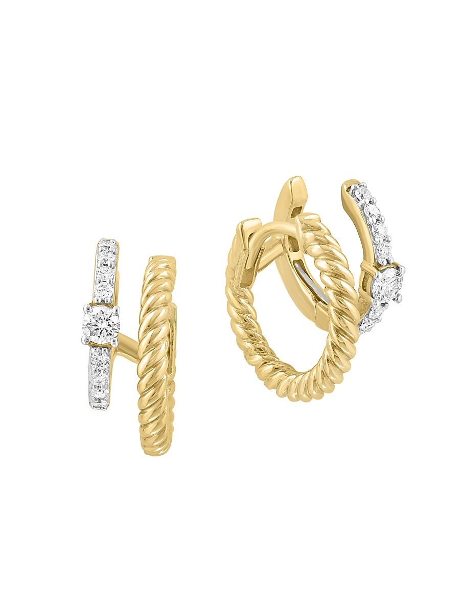 Women's 14K Yellow Gold & 0.29 TCW Diamond Double-Hoop Earrings - Yellow Gold