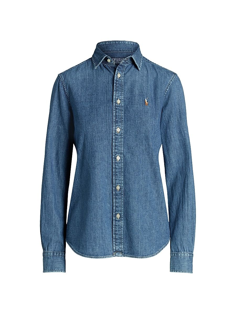 Women's Embroidered-Logo Denim Shirt - Merced Wash - Size 6