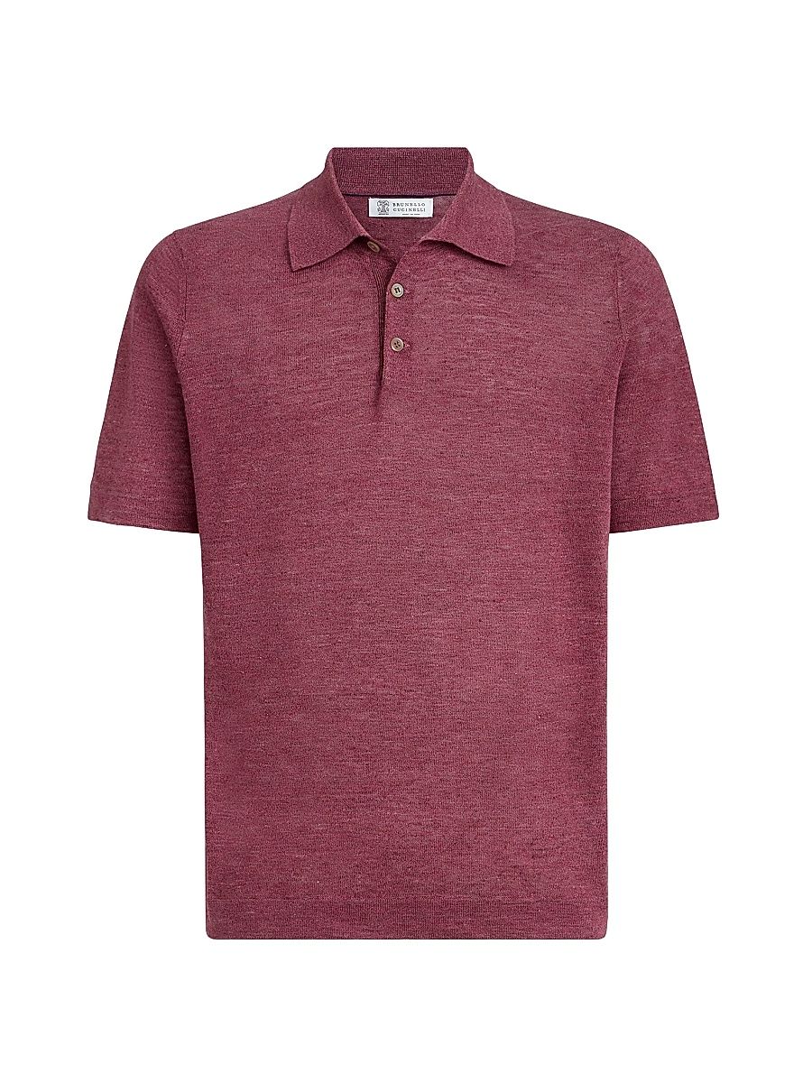 Men's Linen and Cotton Knit Polo Shirt - Coral - Size 50