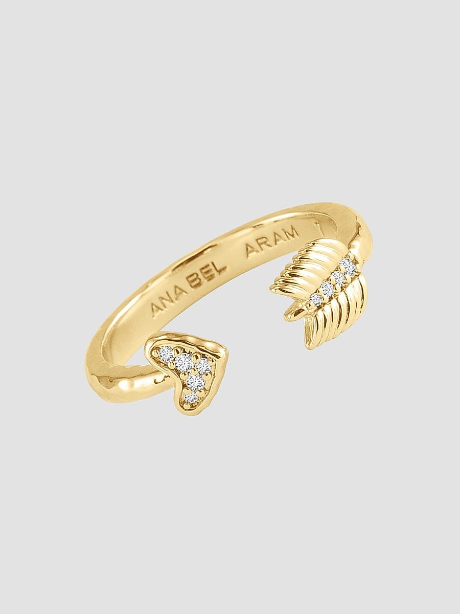 Women's Heart 18K-Gold-Plated & Cubic Zirconia Arrow Cuff Ring - Gold - Size 8