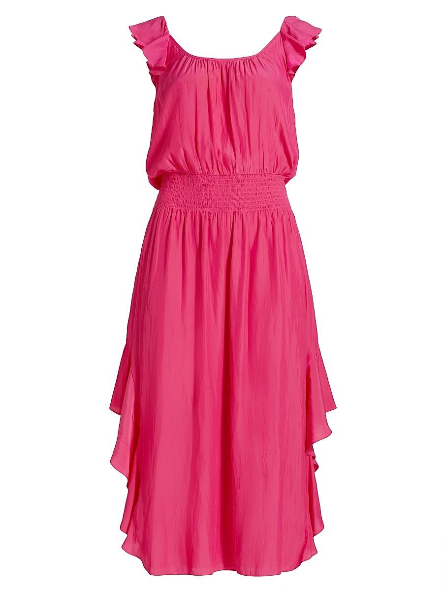 Women's Clementine Ruffled Chiffon Midi-Dress - Pink Petunia - Size Medium