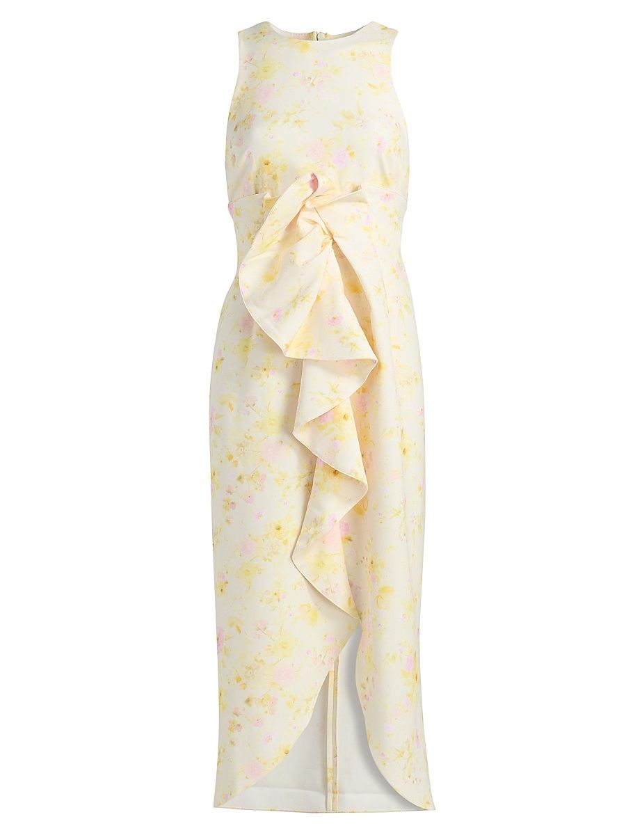 Women's Liv Peony Ruffle Midi-Dress - Yellow - Size 12