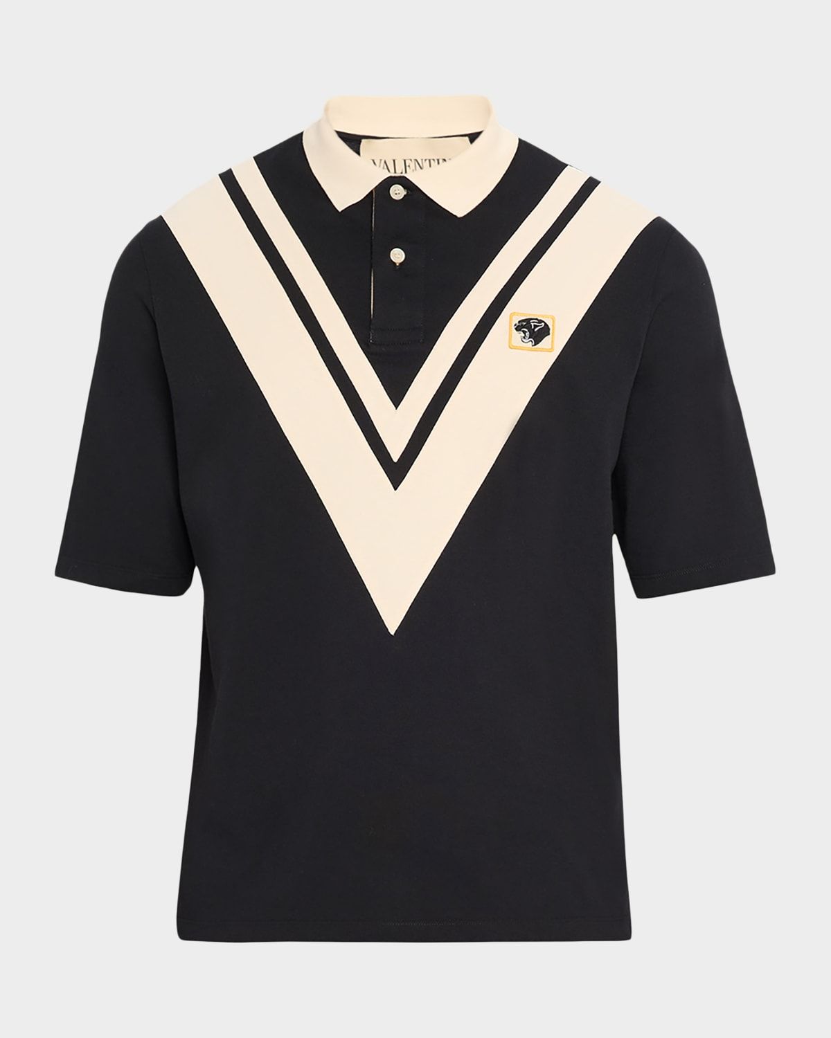 Men & apos;s Inlaid V Cotton Polo Shirt with Panther Patch